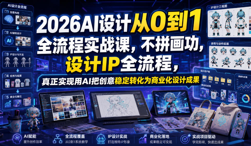 2026AI设计从0到1全流程实战课,不拼画功,设计IP全流程,真正实现用AI把创意稳定转化为商业化设计成果-极光库